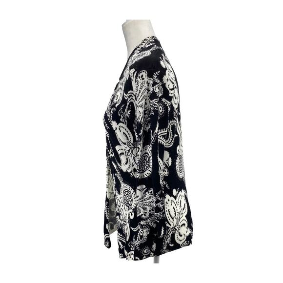 Cache Black White Paisley Open Front Cardigan M Lightweight Layering Piece - Picture 2 of 16